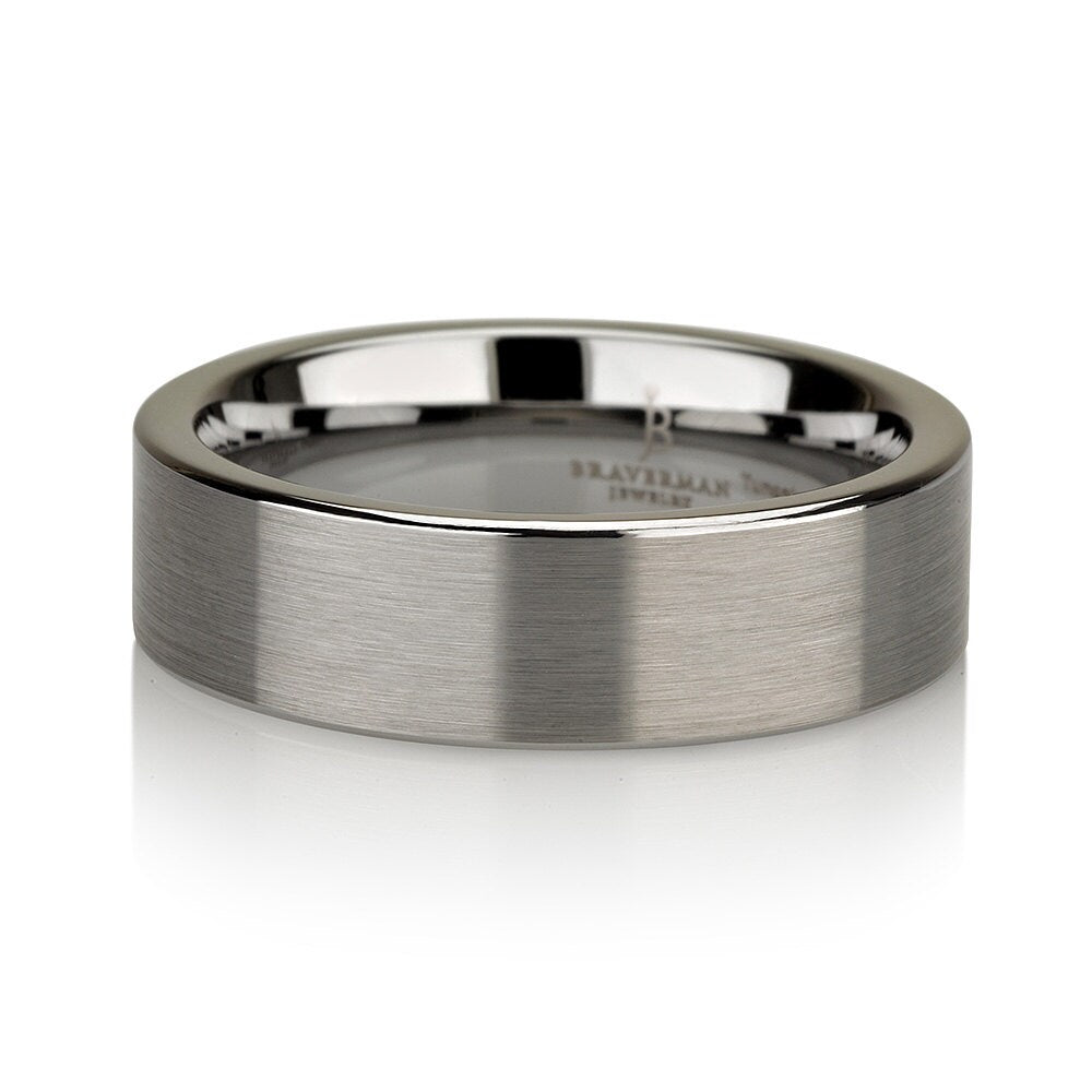 Tungsten Ring - Classic Flat Style Solid Mens Wedding Band - 6mm Brushed Polish - Satin Finish - Comfort Fit - Braverman