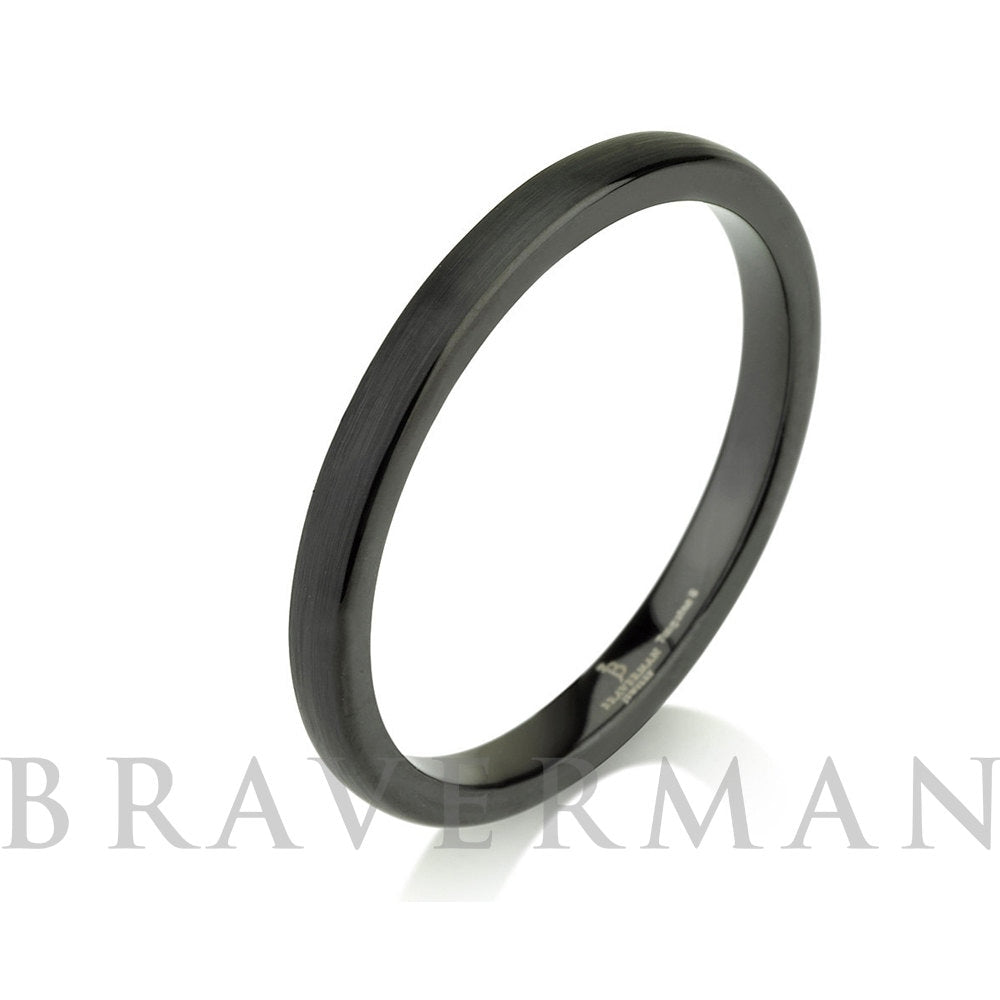 Satin Black Domed Tungsten Wedding Bands Stacking Ring,Delicate Ring,Stackable Ring,Skinny Rings,Wedding Band,2mm,Black Band,Black Ring