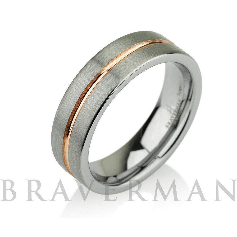 Rose Gold Wedding Band Ring Tungsten Carbide 6mm 14K Tungsten Brushed Ring Man Wedding Band Male Women Comfort Fit Anniversary