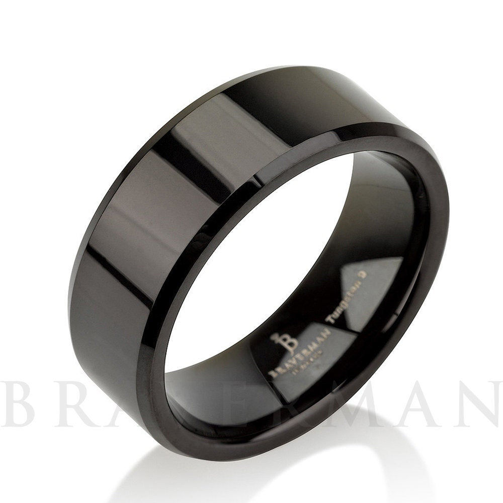 Mens Wedding Bands, Mens Wedding Ring, Black Wedding Band, Black Tungsten Wedding Band, Black Ring, Black Band Custom Laser Engraving