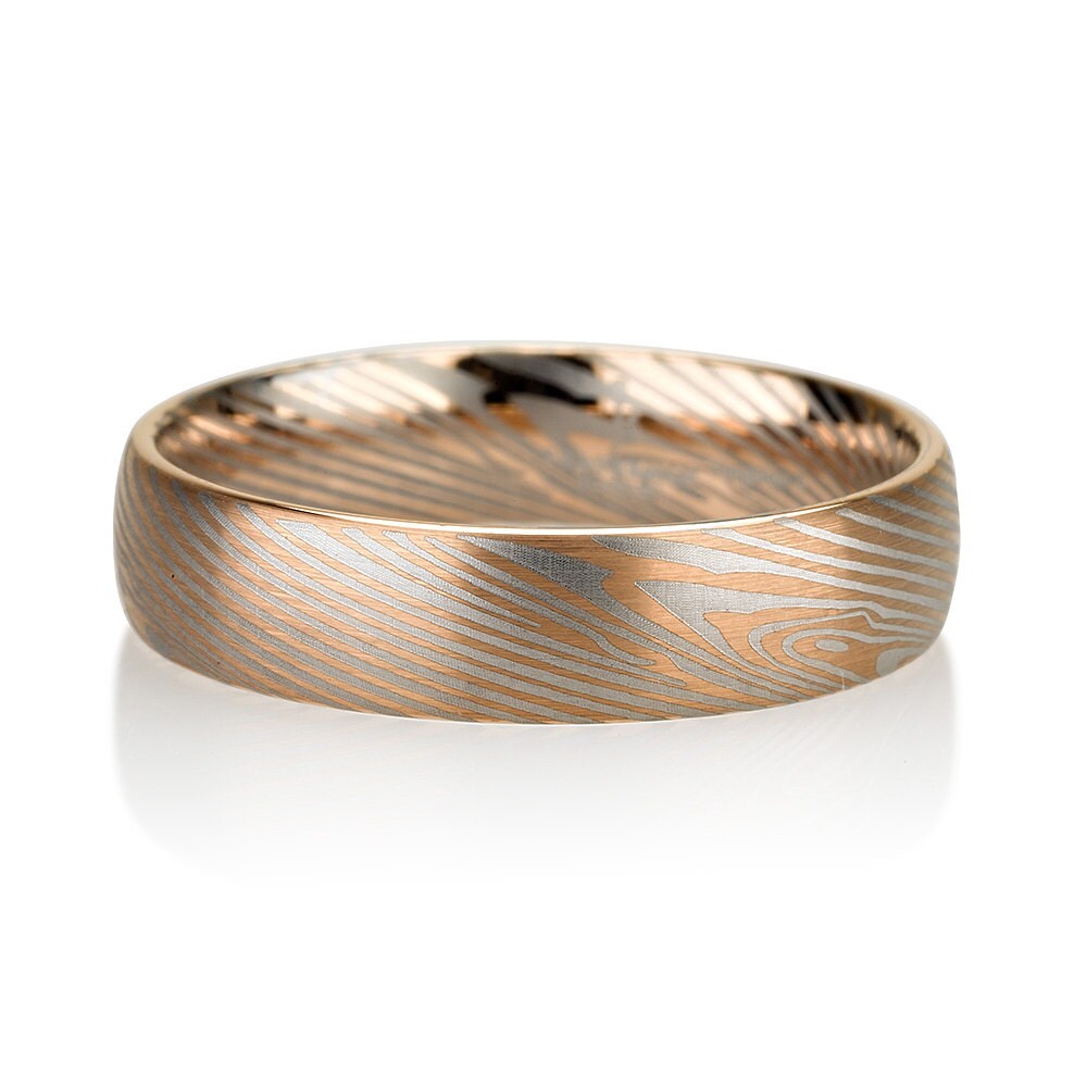 Rose Gold Brushed Mokume Gane Tungsten - Forged Ring- Mokume Band - Damascus Ring- Two Color Mokume- Mokume Wedding Bands - Mokumegane