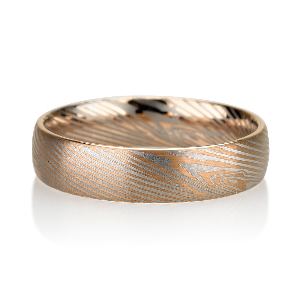 Rose Gold Brushed Mokume Gane Tungsten - Forged Ring- Mokume Band - Damascus Ring- Two Color Mokume- Mokume Wedding Bands - Mokumegane