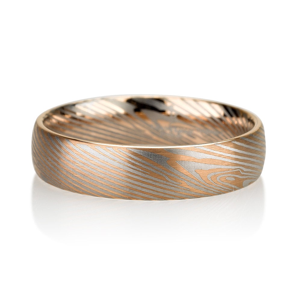 Rose Gold Brushed Mokume Gane Tungsten - 8mm Forged Ring- Mokume Band - Damascus Ring- Two Color Mokume- Mokume Wedding Bands - Mokumegane