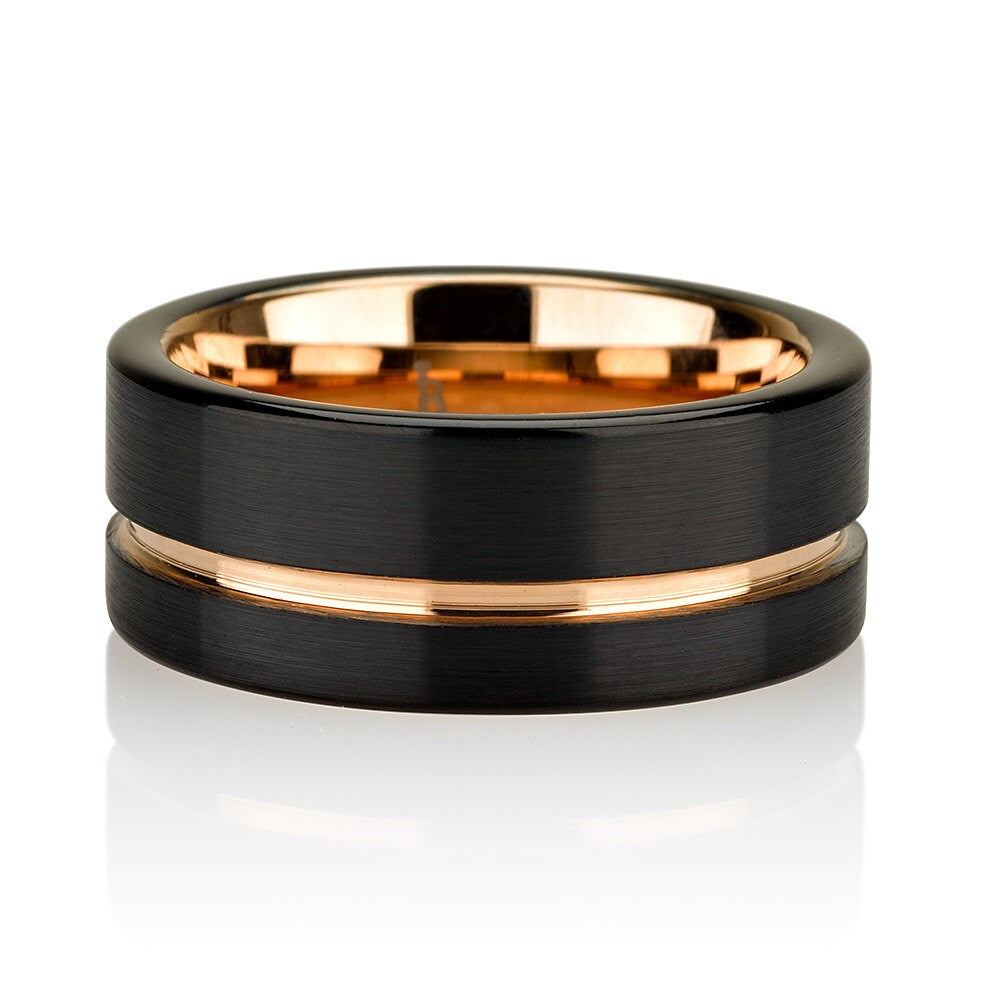 Black Tungsten Ring Rose Gold Wedding Band Ring Tungsten 9mm 18K Tungsten Ring Man Band Male Women Rose Gold Ring