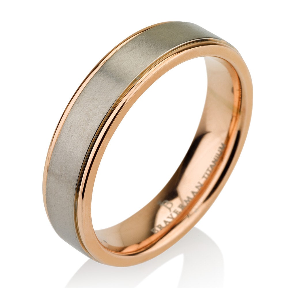 Rare Titanium Brushed Rose Gold Titanium Wedding Ring Plated Band 5mm FREE Laser Engraving