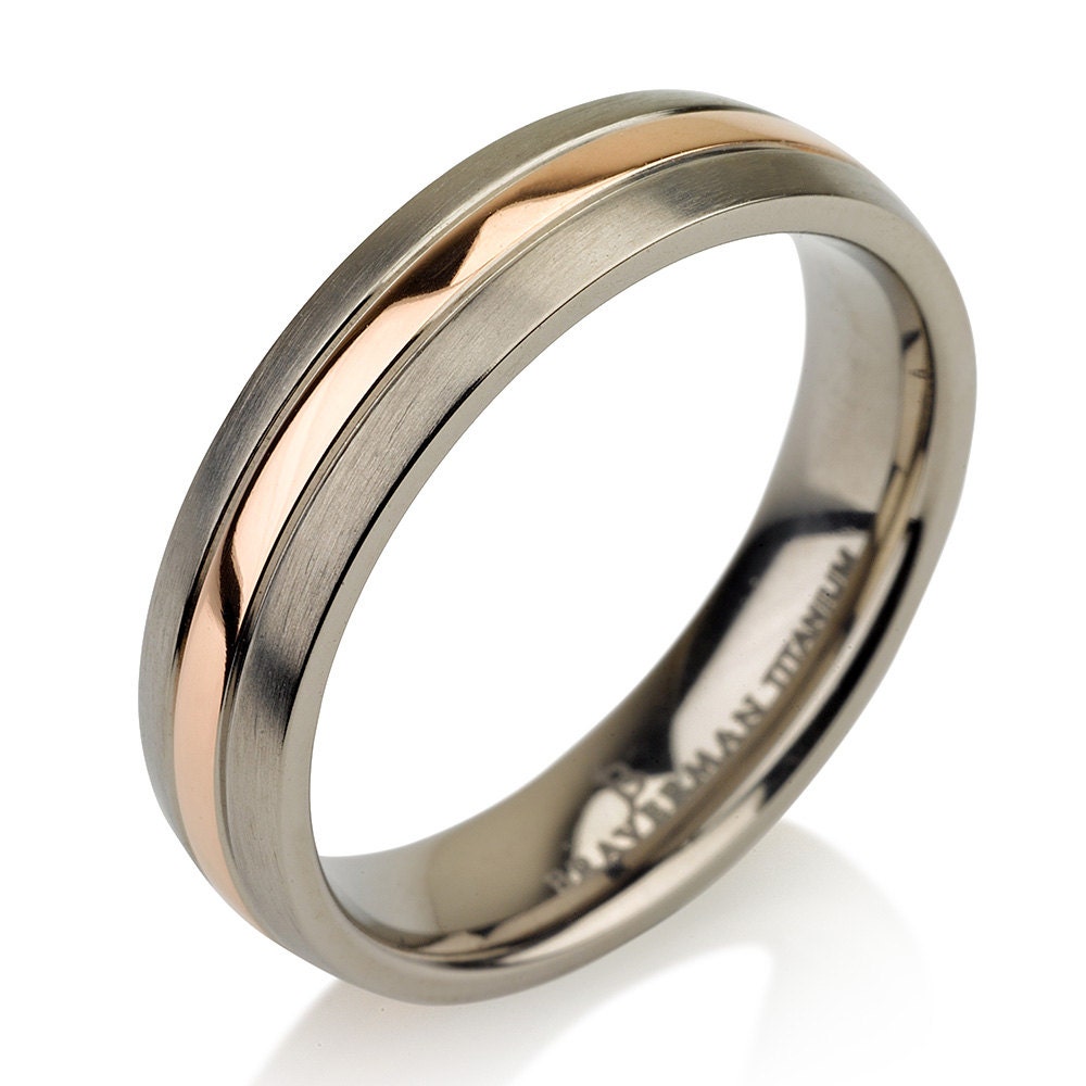 Titanium Brushed Rose Gold Wedding Ring Wedding Band Rose Gold Plated Band 5mm FREE Laser Engraving