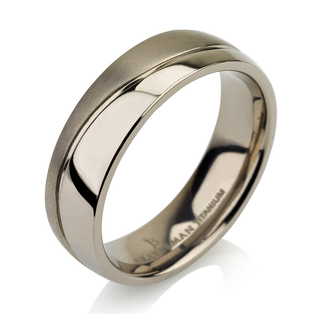 Domed Curved Wedding Ring Wedding Band Titanium Half Polished Half Brushed Ring 6mm "The Wave"