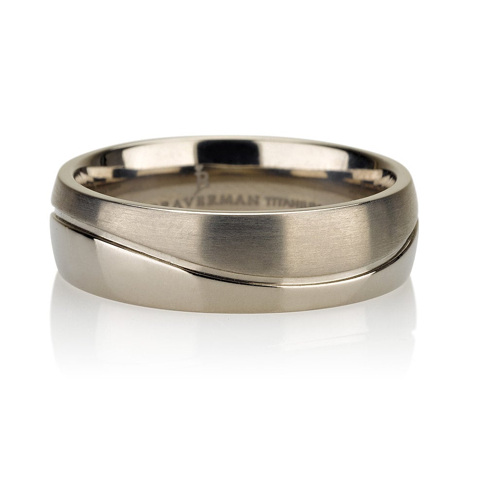 Domed Curved Wedding Ring Wedding Band Titanium Half Polished Half Brushed Ring 6mm "The Wave"