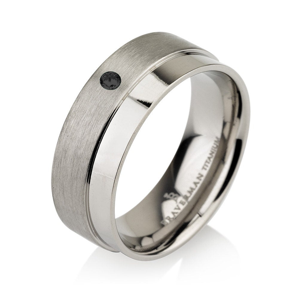 Mens Wedding Bands, Titanium Wedding Band, Black Diamond Band, Black Diamond Ring, Brushed and Polished Titanium