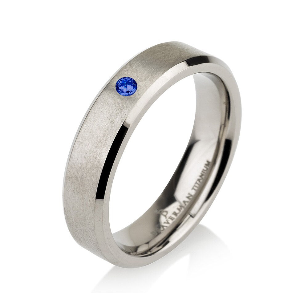 Blue Sapphire Titanium Wedding Band Satin Brushed, Men Titanium Rings, Mens Wedding Band, Titanium Wedding , 5mm , Wedding Bands