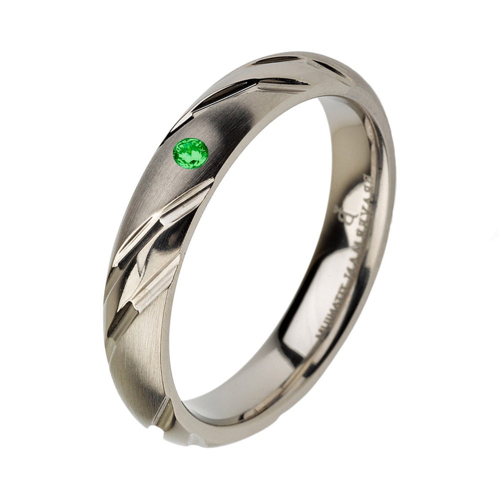 Green Emerald Band Titanium Wedding Band, Womens Titanium Rings, Woman Wedding Band,Domed,Titanium Engagement Ring, Titanium Women 4mm