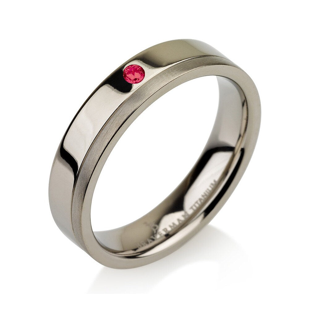 Red Ruby Band, Womens Wedding Bands, Delicate Titanium Band, Red Ruby Ring, Woman Ruby Ring, Titanium Ruby