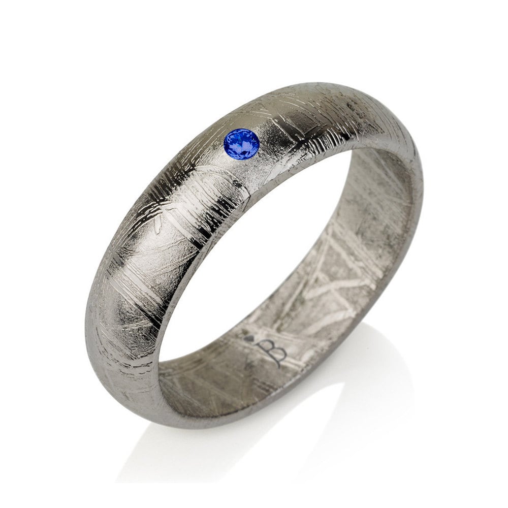 Blue Sapphire Meteor Ring 'Root of Happiness' - Meteorite Ring - Natural Meteorite Ring - Meteorite Band - Meteorite Ring - Gibeon Meteorite