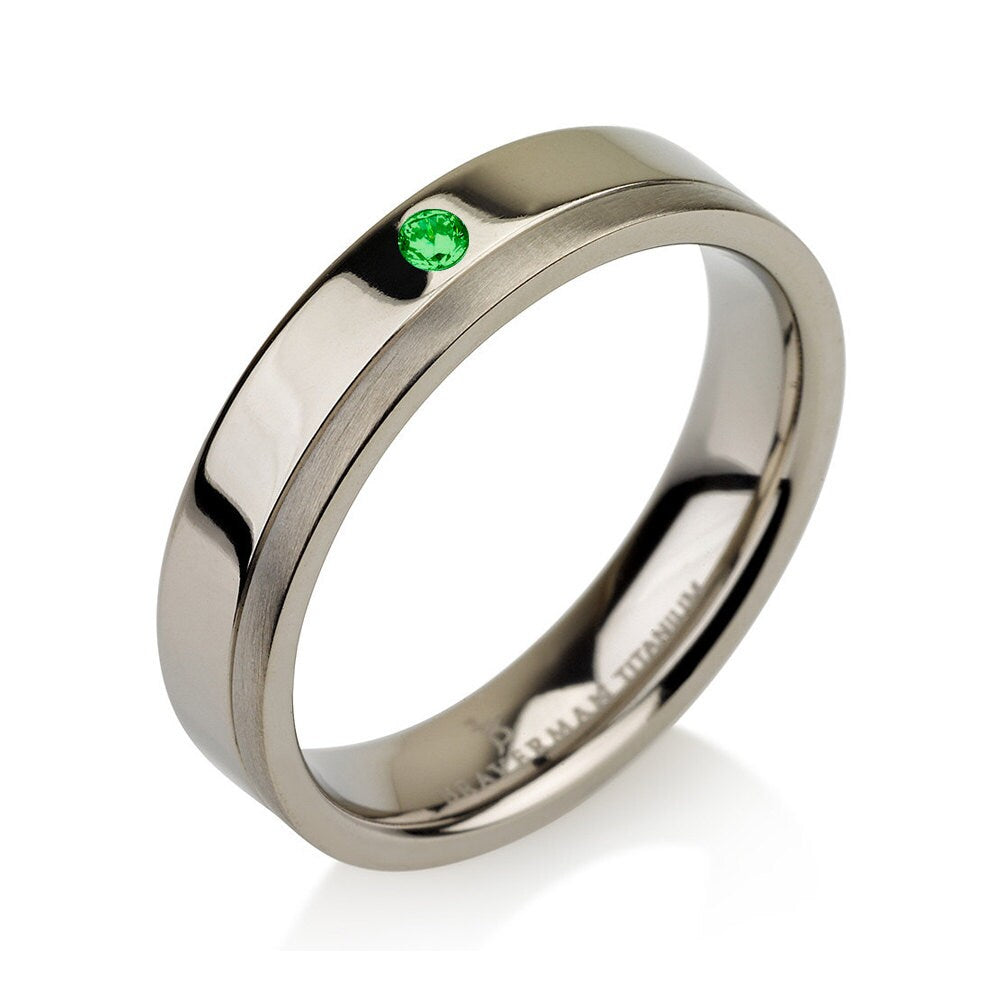 Green Emerald Band, Delicate Titanium Wedding Band, Women Titanium Rings, Titanium Women, Green Emerald Ring