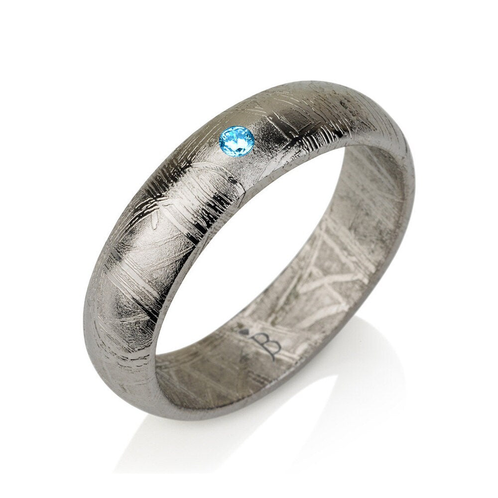 Aquamarine Meteor Ring 'Root of Happiness' - Meteorite Ring - Natural Meteorite Ring - Meteorite Band - Meteorite Ring - Gibeon Meteorite