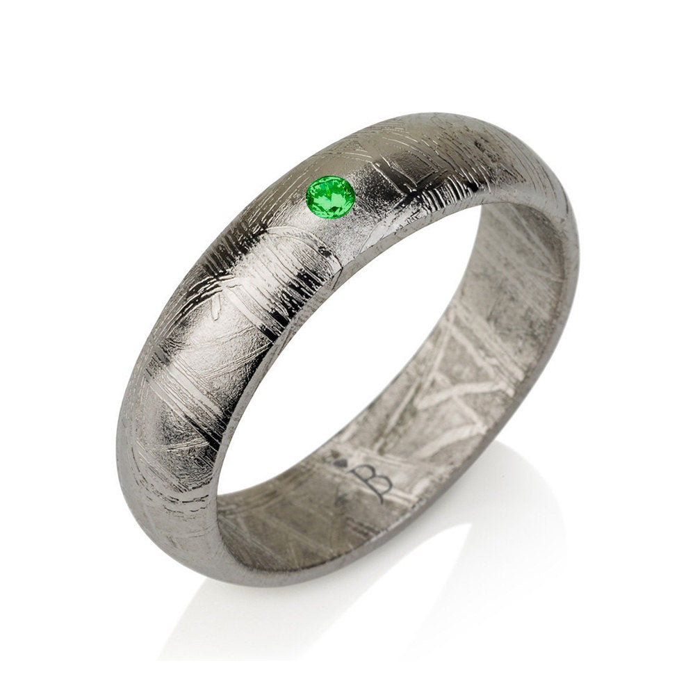 Emerald Meteor Ring 'Root of Happiness' - Meteorite Ring - Natural Meteorite Ring - Meteorite Band - Meteorite Ring - Gibeon Meteorite