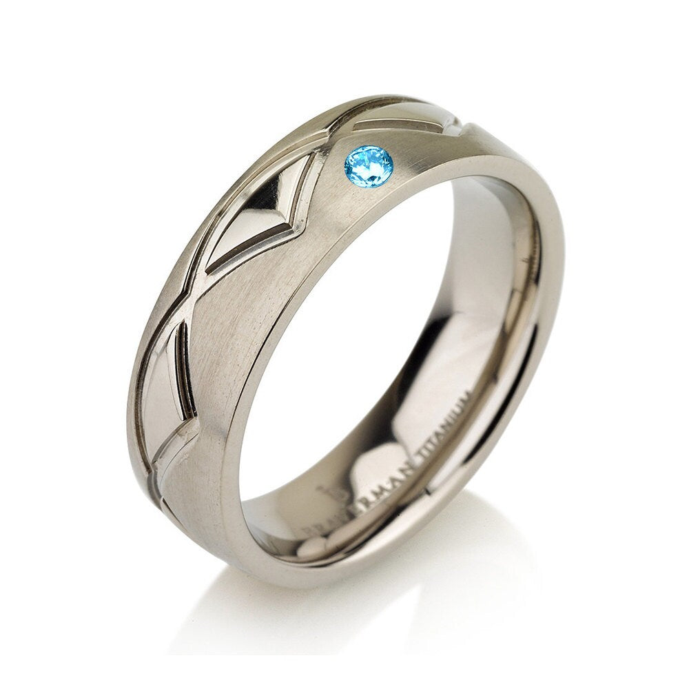 Mountains Ring, Mountain Band, Aquamarine Band, Aquamarine Ring, Mens Titanium Band, Mens Wedding Bands