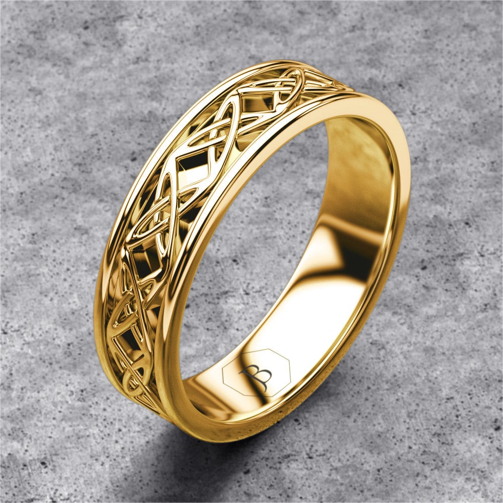 Gold Celtic Band, Mens Celtic Ring, Celtic Wedding Band, Womans Ornate Celtic Norse Ring, Viking Ring, Warrior Ring Band, 14k Yellow Gold