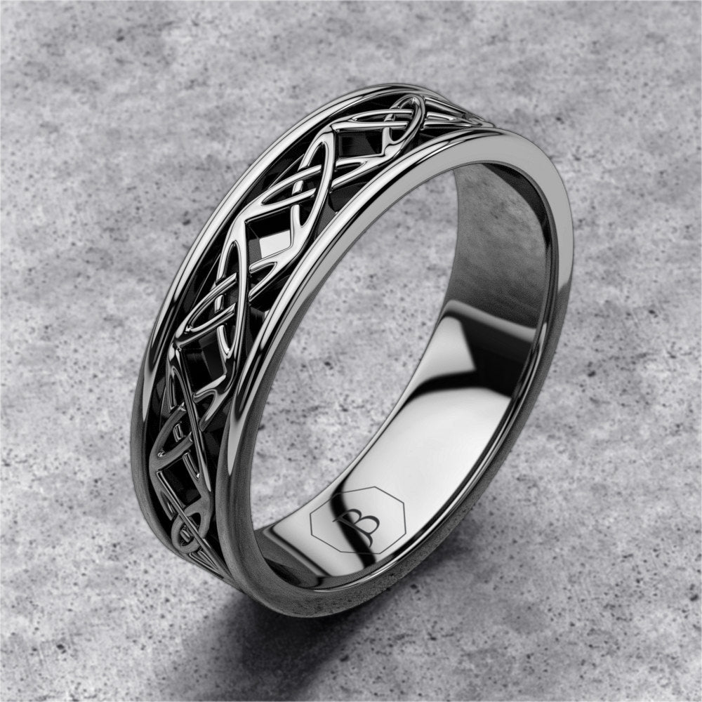 14K Black Gold Wedding Band Celtic Pattern 6mm,men wedding band