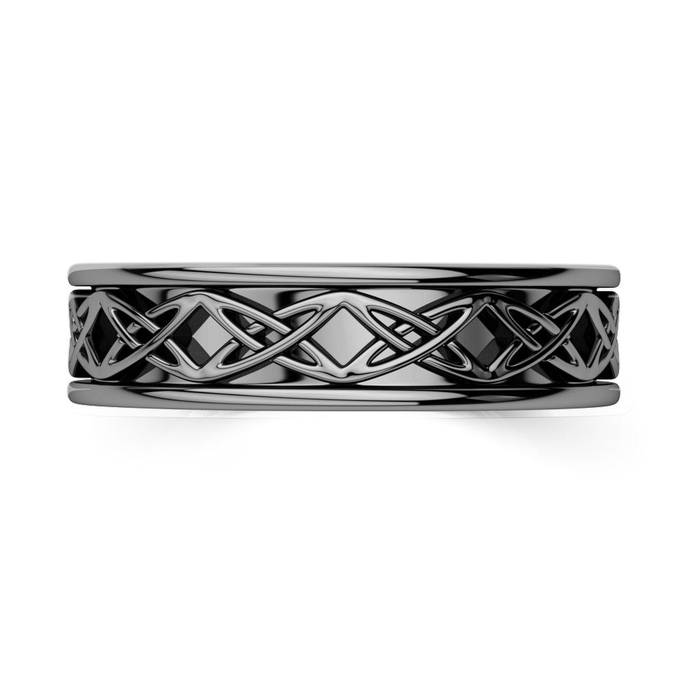 14K Black Gold Wedding Band Celtic Pattern 6mm,men wedding band